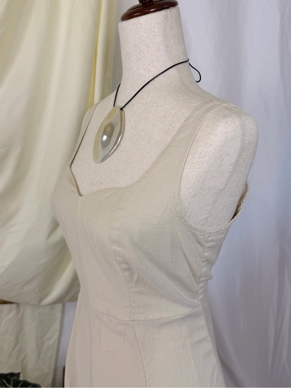 Old Navy Cream Linen-Blend Summer Dress - Cottagecore boho prairie size M chic - Picture 7 of 9